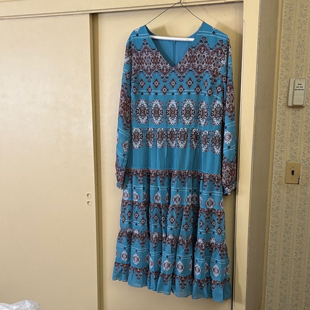 Bohemian Blue Patterned Maxi Dress